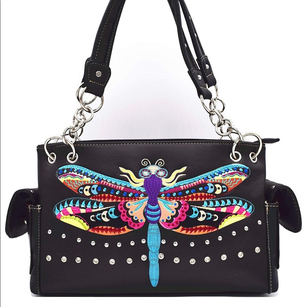 Dragonfly Embroidered Conceal Carry Purse Bag BNWT - Picture 6 of 9